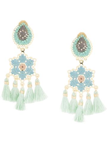 Mercedes Salazar Hibiscus Menta Fringe Drop Earrings - Metallic