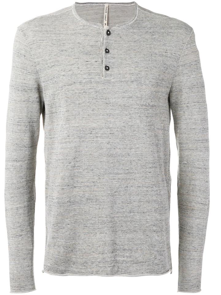 Transit Buttoned Neck Jumper, Men's, Size: Large, Grey, Cotton/polyamide/viscose