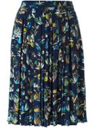Tory Burch Botanical Print Pleated Skirt, Women's, Size: 8, Blue, Silk
