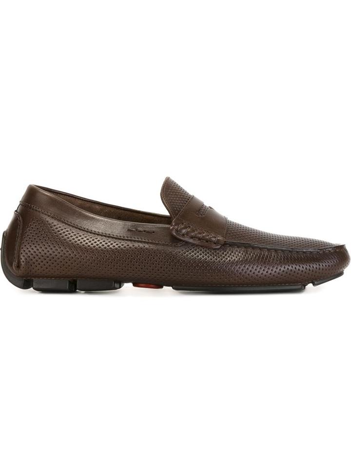 Kiton Perforated Penny Loafers, Men's, Size: 8, Brown, Rubber/leather