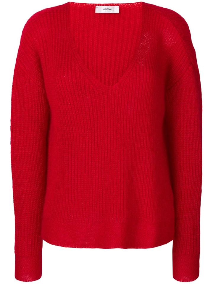 Mauro Grifoni Drop Shoulder V-neck Sweater - Red