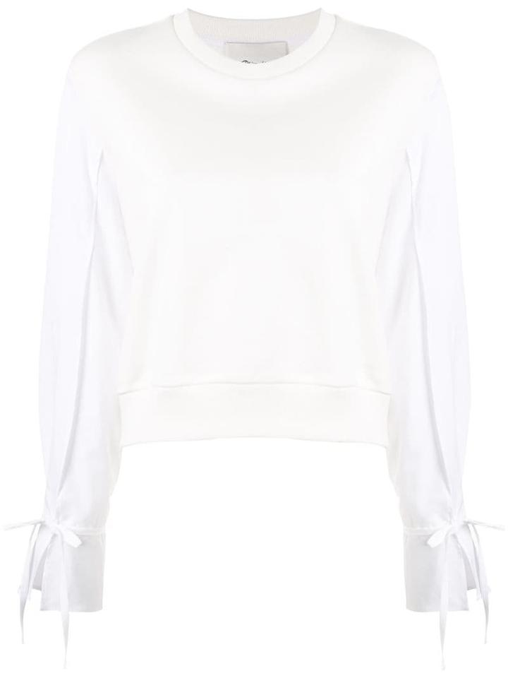 3.1 Phillip Lim Cropped Sweatshirt With Poplin Sleeves - White