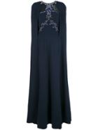 Marchesa Notte Bead Embroidered Crepe Cape Gown - Blue