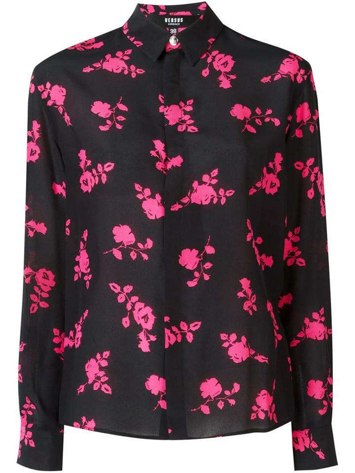 Versus Floral Print Shirt, Women's, Size: 40, Black, Silk