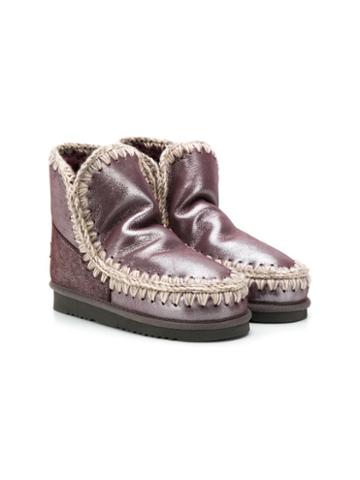 Mou Kids Knitted Trim Eskimo Boots - Purple