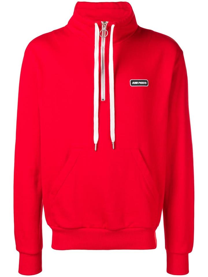 Ami Alexandre Mattiussi Ami Paris Patch Half-zipped Sweatshirt - Red