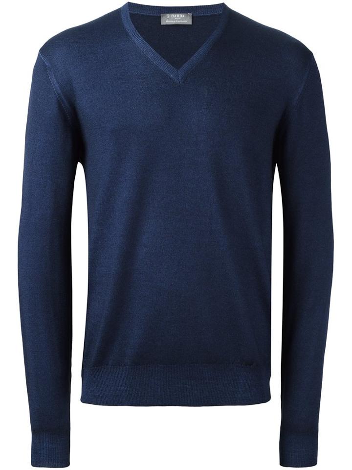 Barba V-neck Pullover, Men's, Size: 52, Blue, Virgin Wool