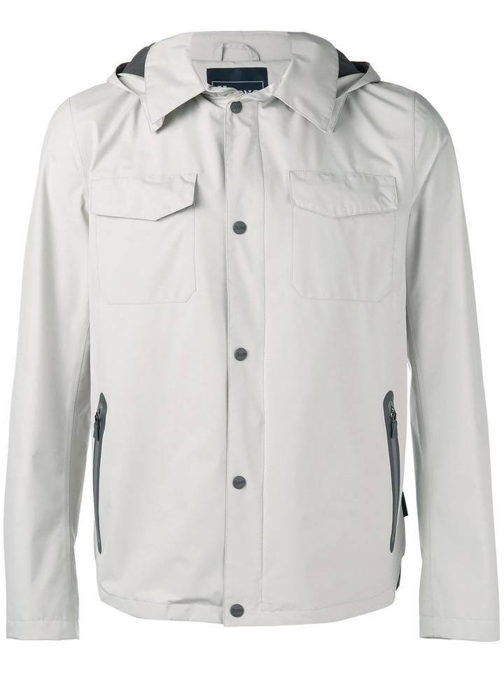 Herno Hooded Press-stud Jacket, Men's, Size: 46, Nude/neutrals, Polyester/fluorofibra