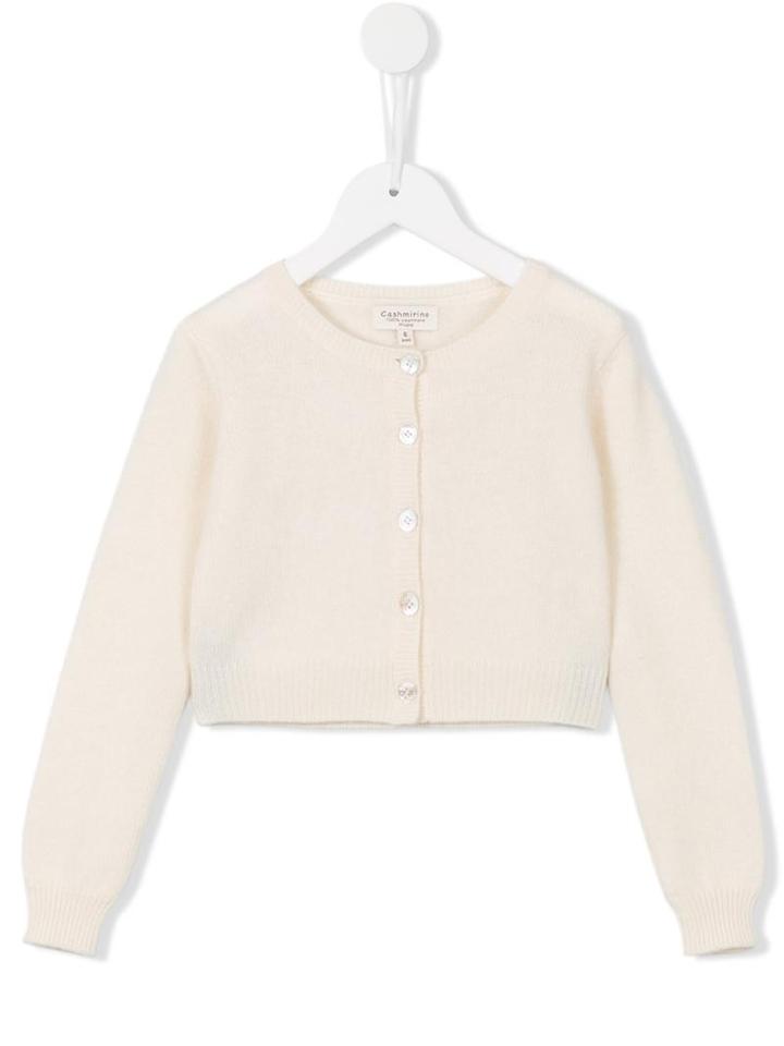 Cashmirino Ribbed Round Neck Cardigan, Girl's, Size: 12 Yrs, White