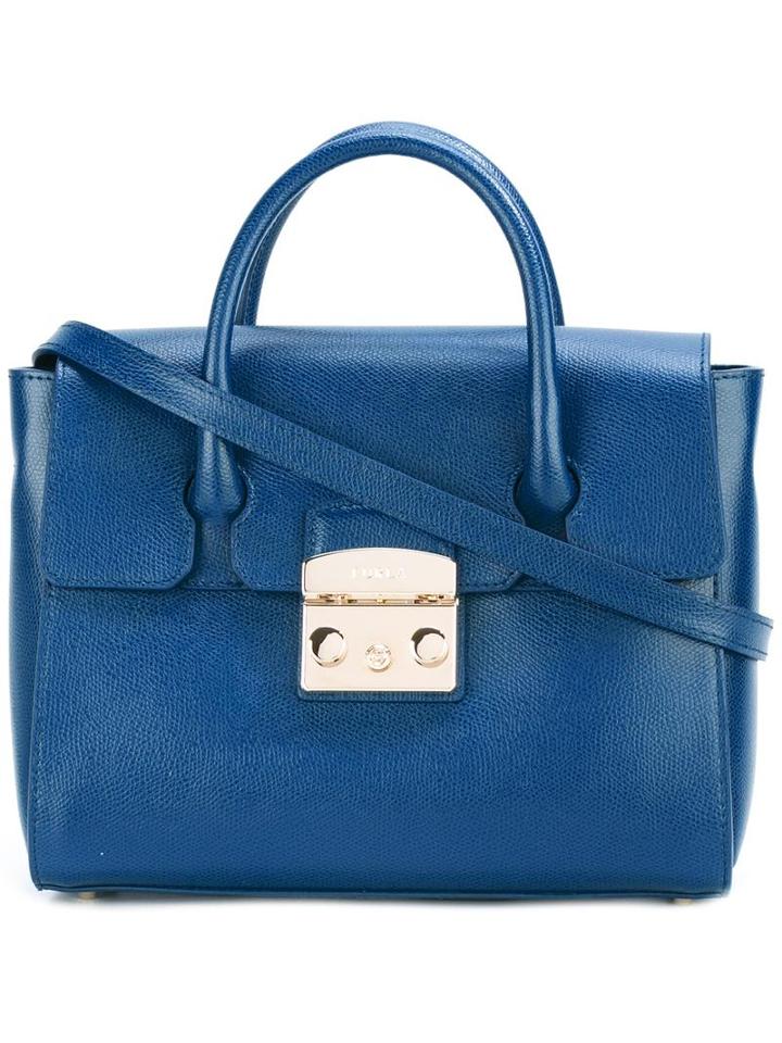 Furla Detachable Strap Fold-over Tote, Women's, Blue, Leather