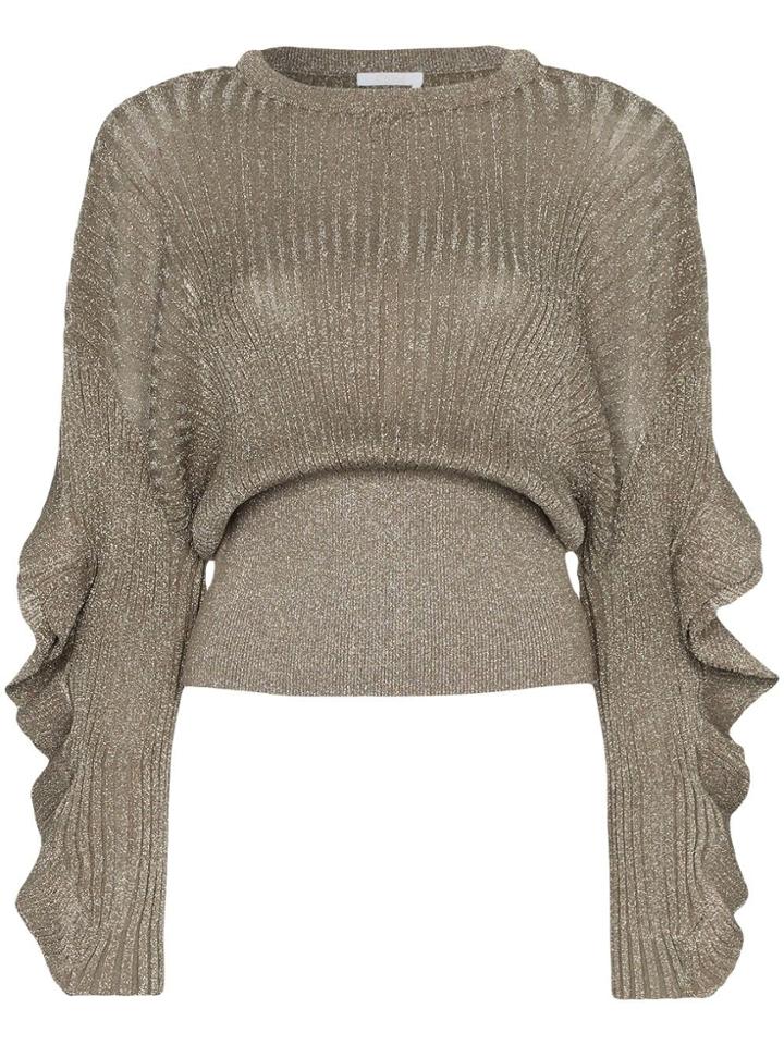 Chloé Frill Sleeve Lurex Silk Blend Top - Green