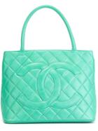 Chanel Vintage Quilted Logo Tote, Women's, Blue