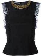 Alberta Ferretti - Embellished Lace Detail Tank - Women - Silk/rayon - 44, Black, Silk/rayon