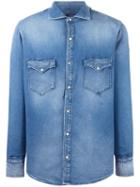 +people Patch Pocket Denim Shirt, Men's, Size: 39, Blue, Cotton
