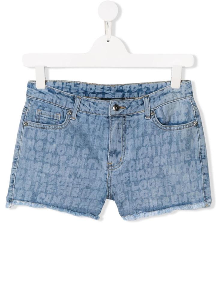 John Richmond Junior Text Print Denim Shorts - Blue