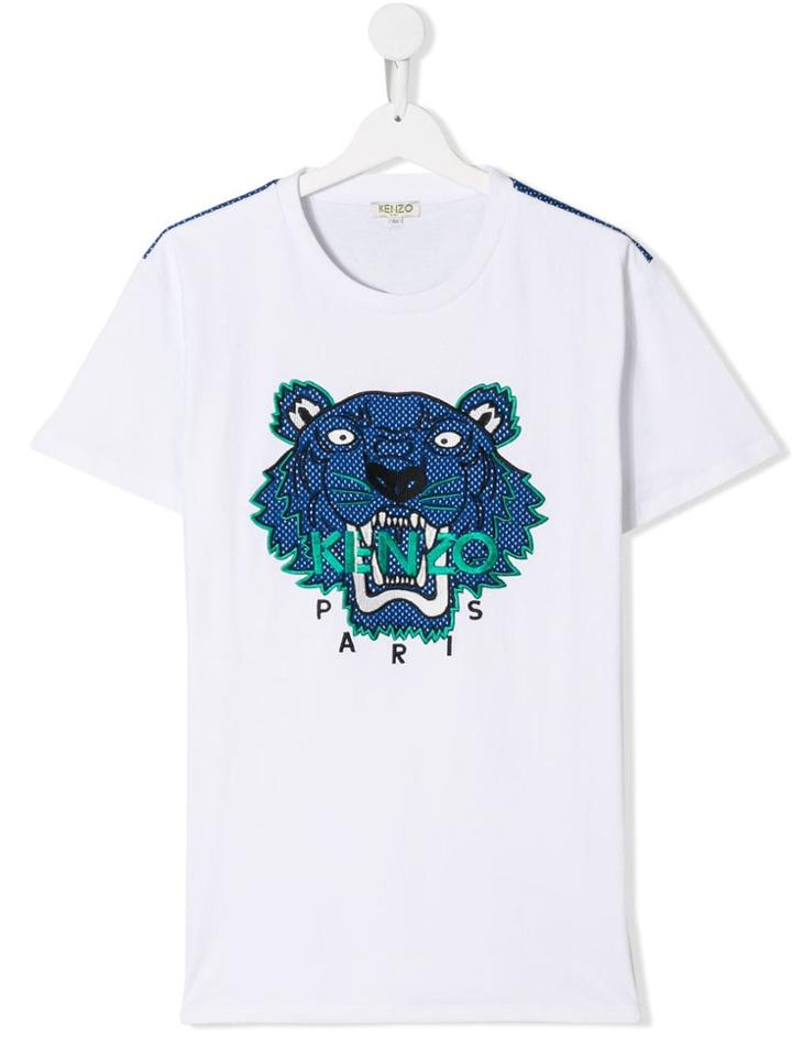 Kenzo Kids Teen Tiger Embroidered T-shirt - White
