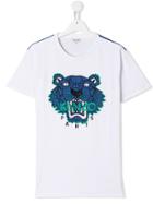 Kenzo Kids Teen Tiger Embroidered T-shirt - White