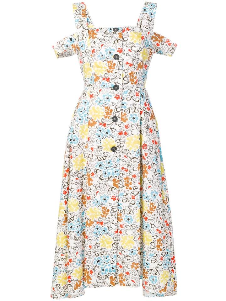 Isa Arfen Floral Cold-shoulder Dress - White