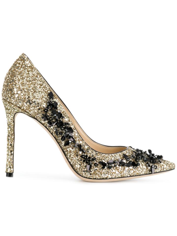 Jimmy Choo Romy 100 Black Sequin Pumps - Metallic