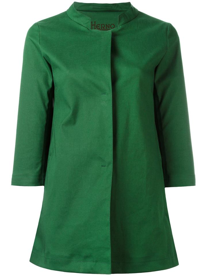 Herno Band Collar Coat, Women's, Size: 46, Green, Cotton/polyurethane/polyester