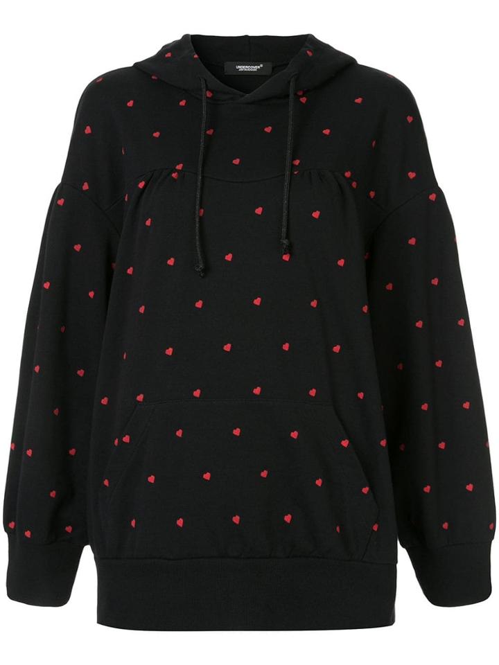 Undercover Heart Print Hoodie - Black