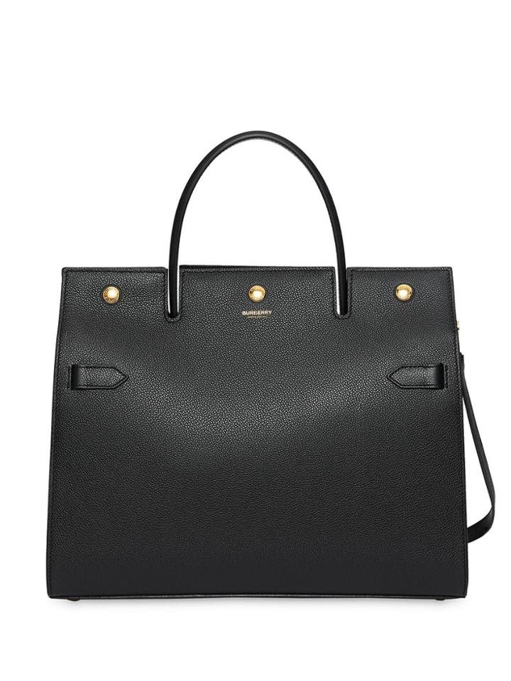 Burberry Medium Leather Title Bag - Black
