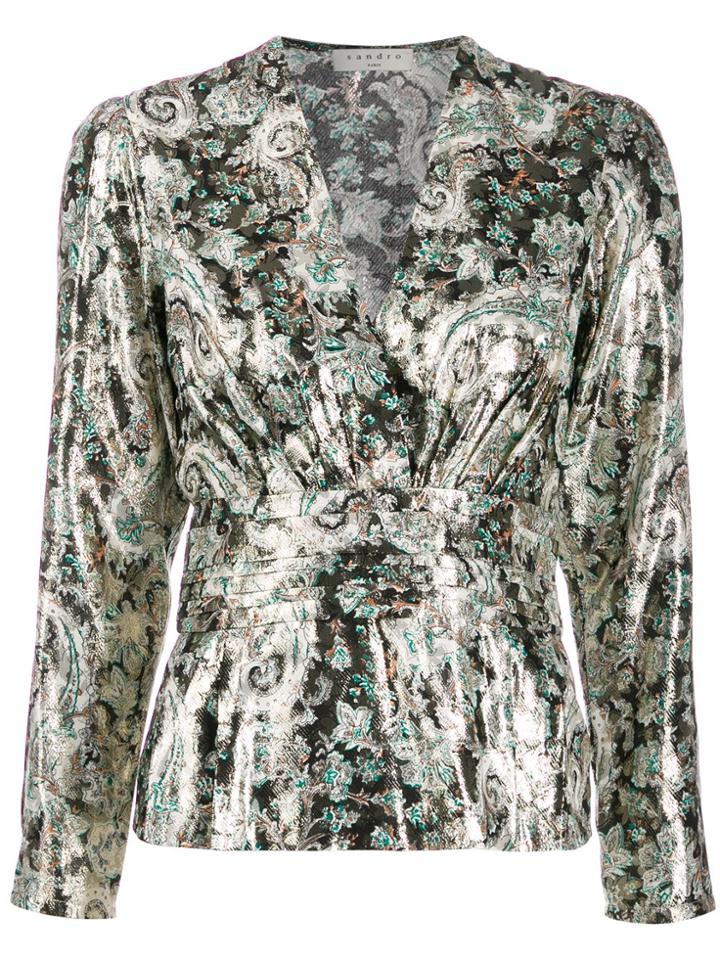 Sandro Paris Patterned V-neck Blouse - Gold