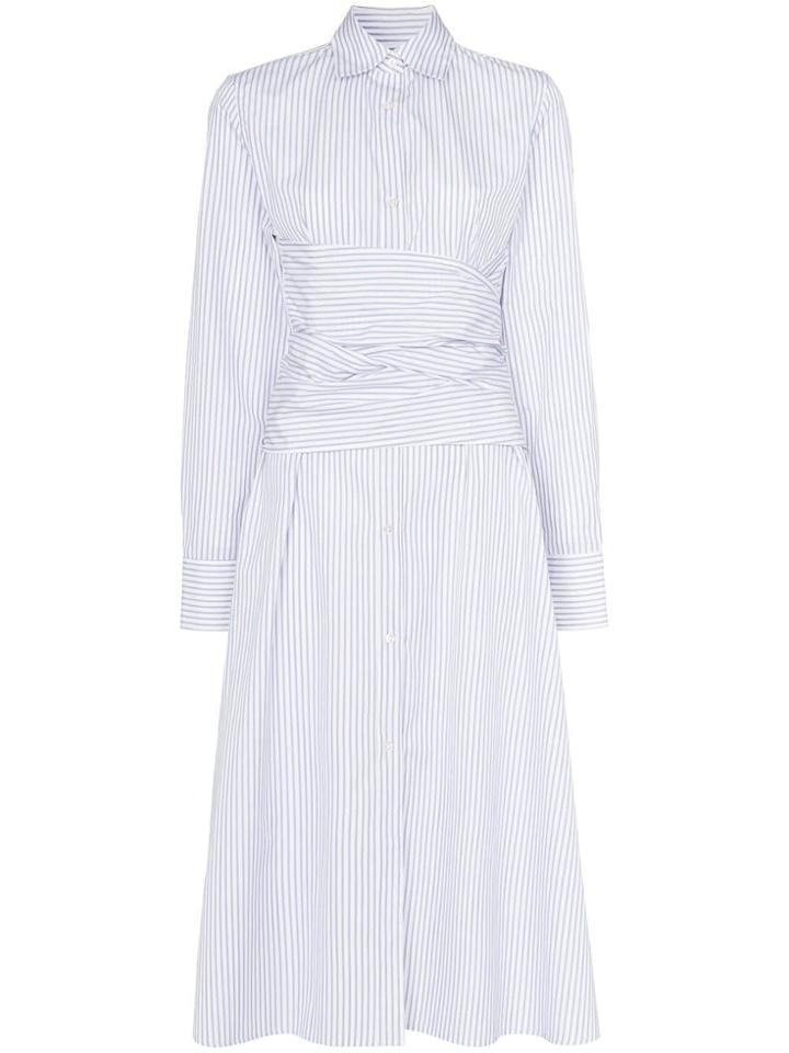 Wright Le Chapelain Stripe Print Wrap Waist Cotton Shirt Dress - Blue