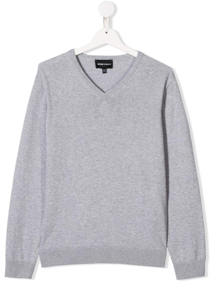 Emporio Armani Kids Long-sleeve Fitted Sweater - Grey