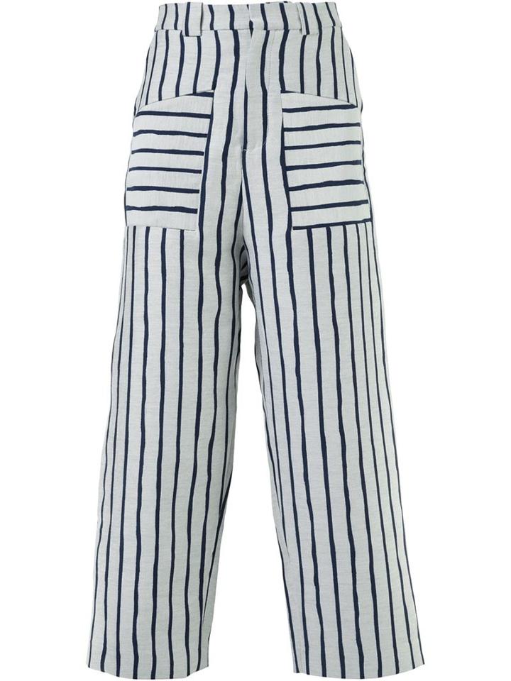 Agi & Sam Striped Wide Leg Trousers, Men's, Size: Medium, Grey, Silk/cotton
