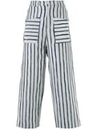 Agi & Sam Striped Wide Leg Trousers, Men's, Size: Medium, Grey, Silk/cotton