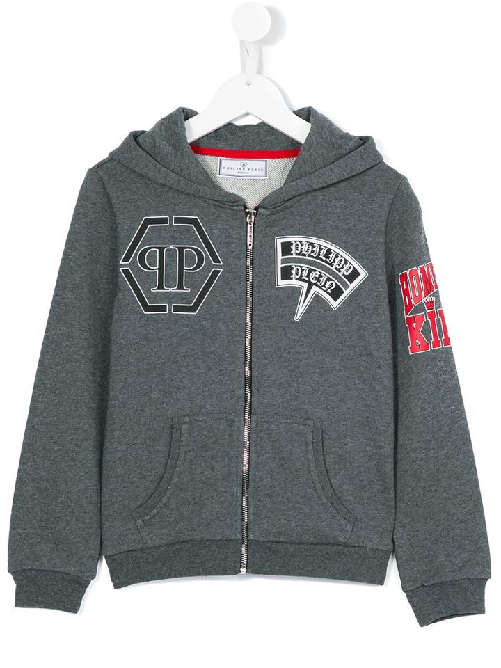 Philipp Plein Kids - Speech Bubble Logo Print Hoodie - Kids - Cotton - 4 Yrs, Grey