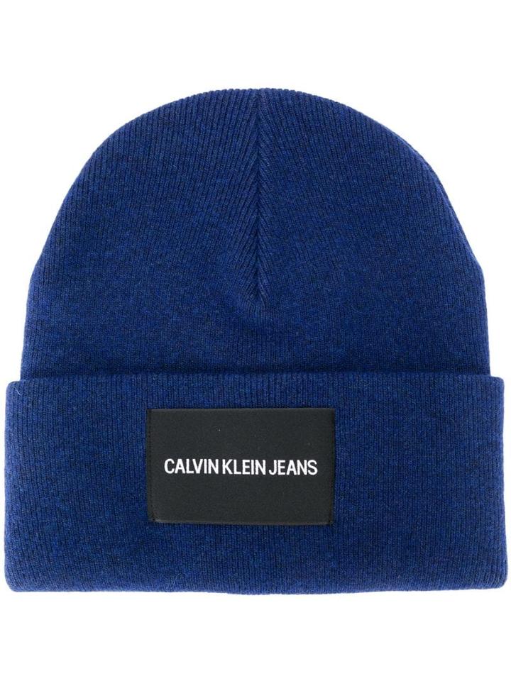 Ck Calvin Klein Logo Patch Beanie - Blue