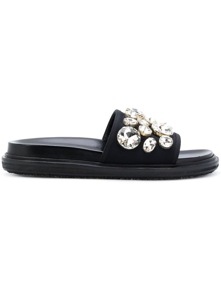 Marni Embellished Sliders - Black