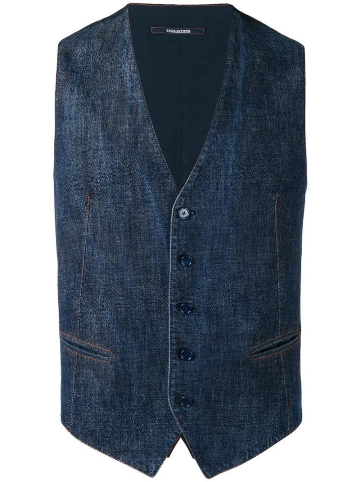 Tagliatore - Denim Waistcoat - Men - Cotton - 52, Blue, Cotton