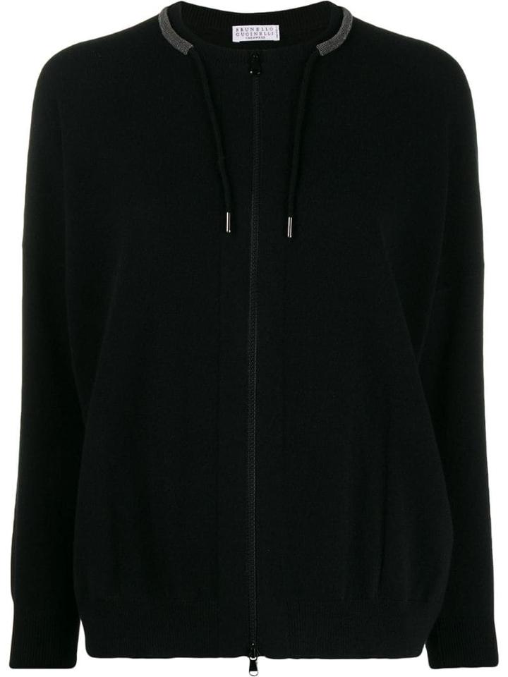 Brunello Cucinelli Zipped Drawstring Cardigan - Black