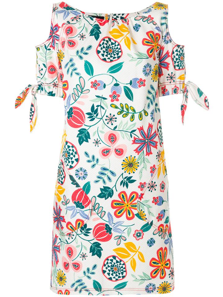 Talbot Runhof Floral Cold Shoulder Dress - White