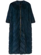 Liska Fur Zip Coat - Blue