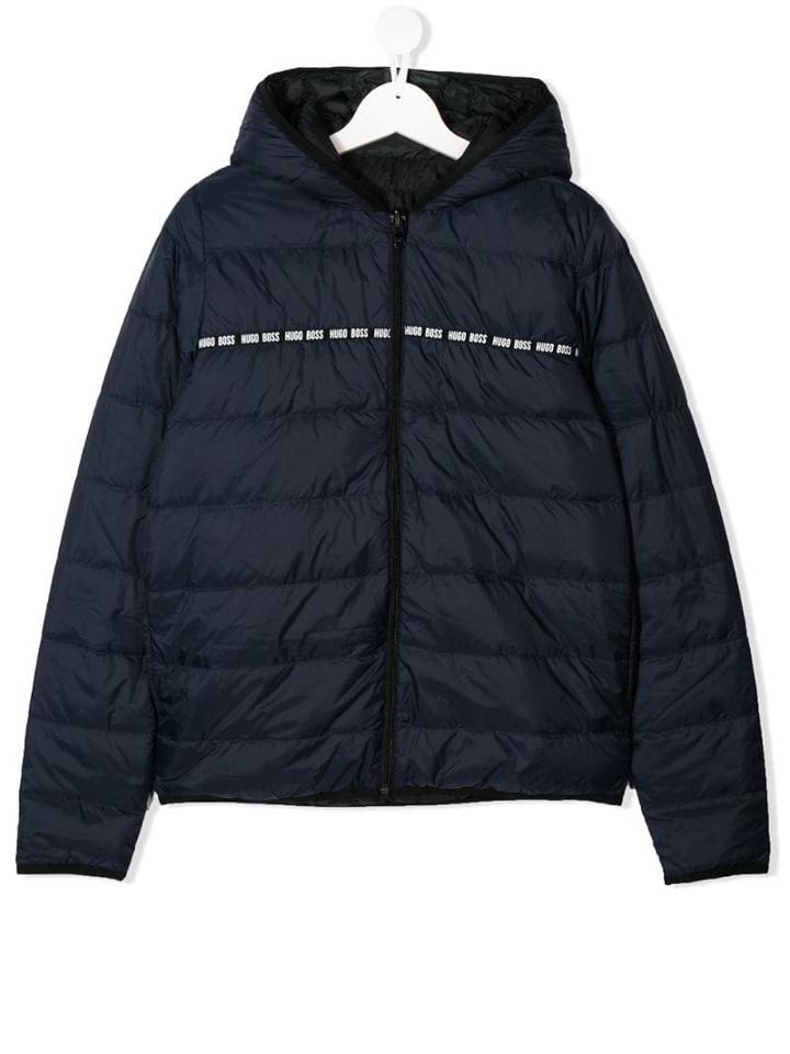 Boss Kids Logo Print Padded Jacket - Blue