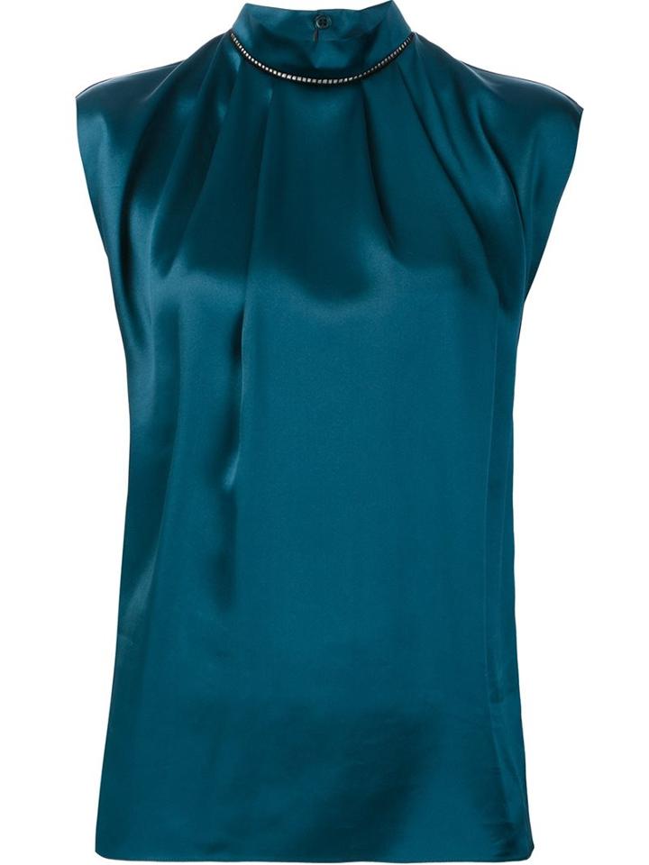 Lanvin Ruffled Neck Sleeveless Blouse, Women's, Size: 42, Green, Silk