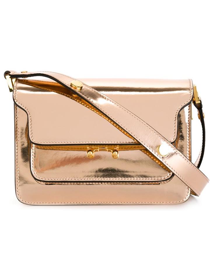 Marni Metal Trunk Shoulder Bag, Women's, Grey, Calf Leather