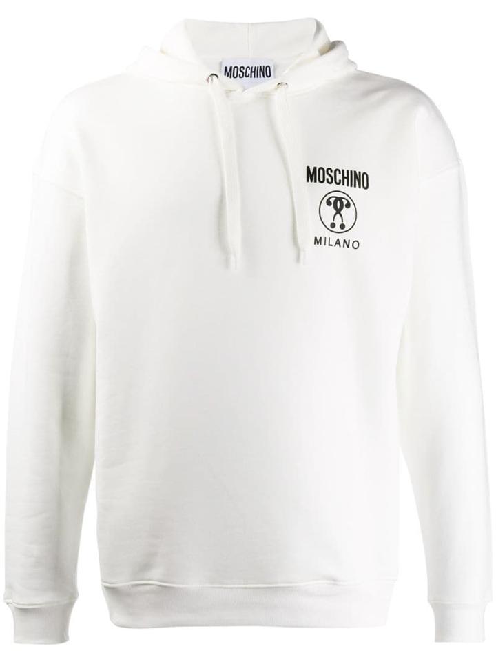 Moschino Double Exclamation Point Print Hooded Sweater - White