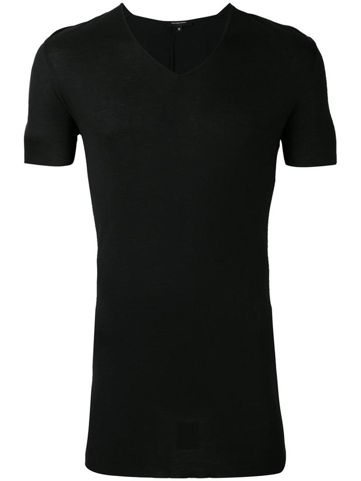 Unconditional - Ribbed V-neck T-shirt - Men - Rayon - S, Black, Rayon