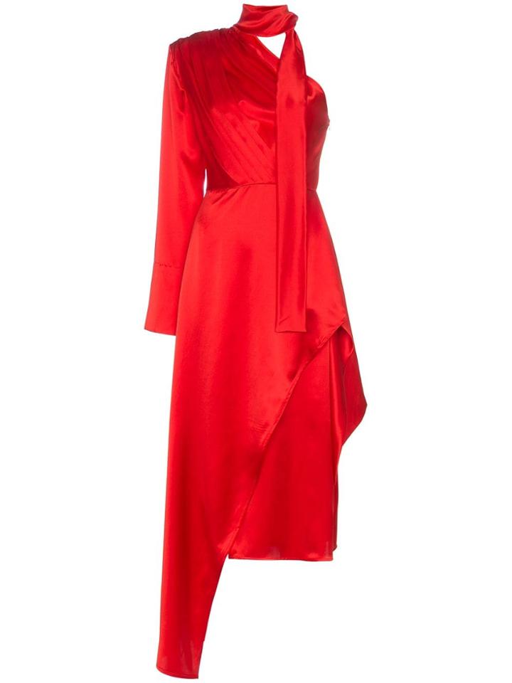 Matériel One Shoulder Silk Midi-dress - Red