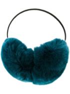 Yves Salomon Fur Earmuffs, Women's, Blue, Silk/rabbit Fur/polyester