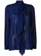 Scanlan Theodore Picot Ruffle Blouse, Women's, Size: 8, Blue, Silk