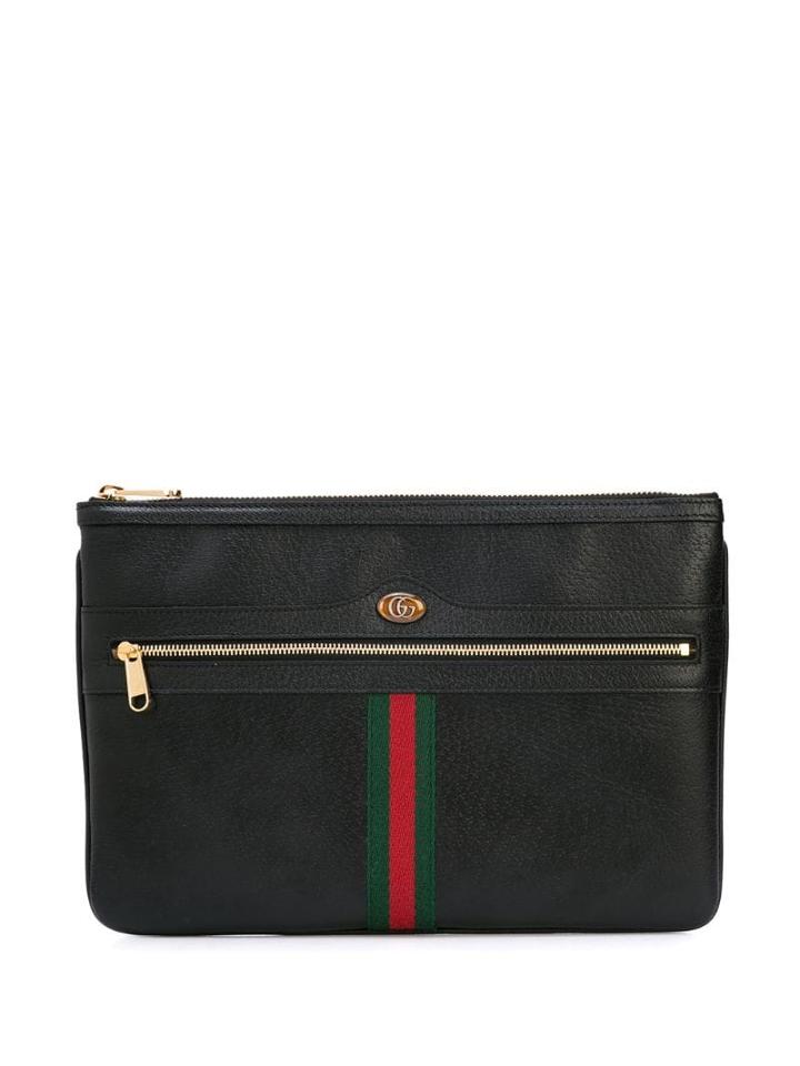 Gucci Zipped Web Detailed Clutch - Black