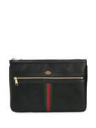 Gucci Zipped Web Detailed Clutch - Black