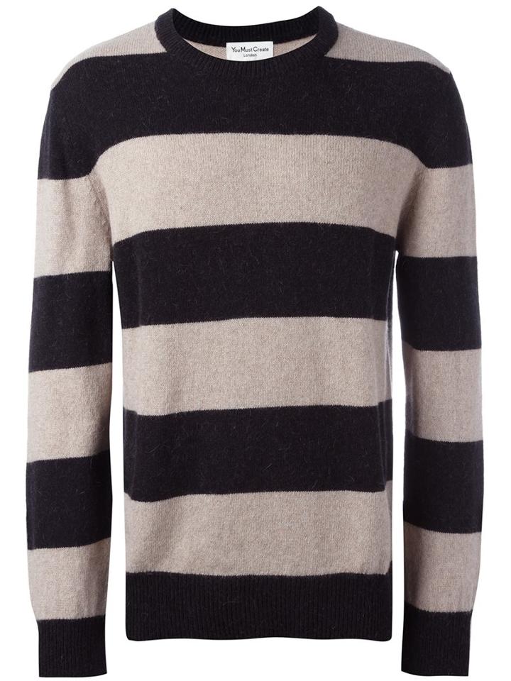 Ymc Striped Crew Neck Jumper, Men's, Size: Large, Black, Polyamide/alpaca