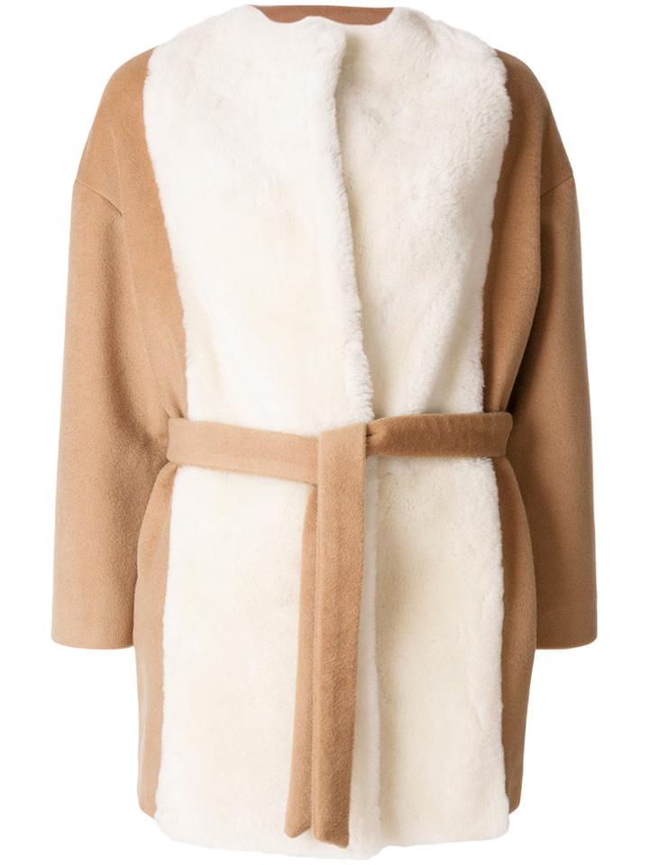Ava Adore Belted Shearling Coat - Nude & Neutrals